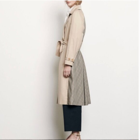 Sandro Victory Plaid Back Cotton Trench Coat 36/S - Picture 7 of 16